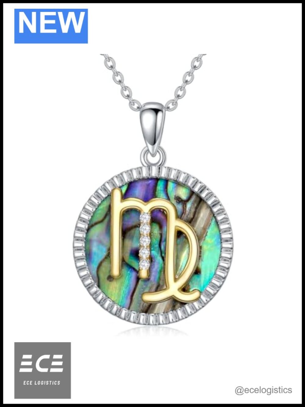 Natural Diamond Zodiac Necklace Abalone Shell S925 Sterling Silver 12